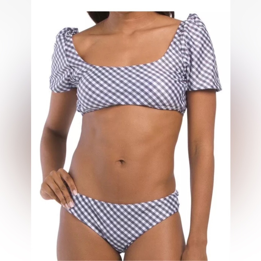 NWT,Raisins G710866 Pacifica Paris  (Whitehaven M) Gingham Bikini Set, Size Med